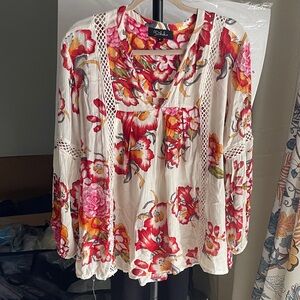 RD and Kokio Floral V-Neck Blouse by Poof Apparel
